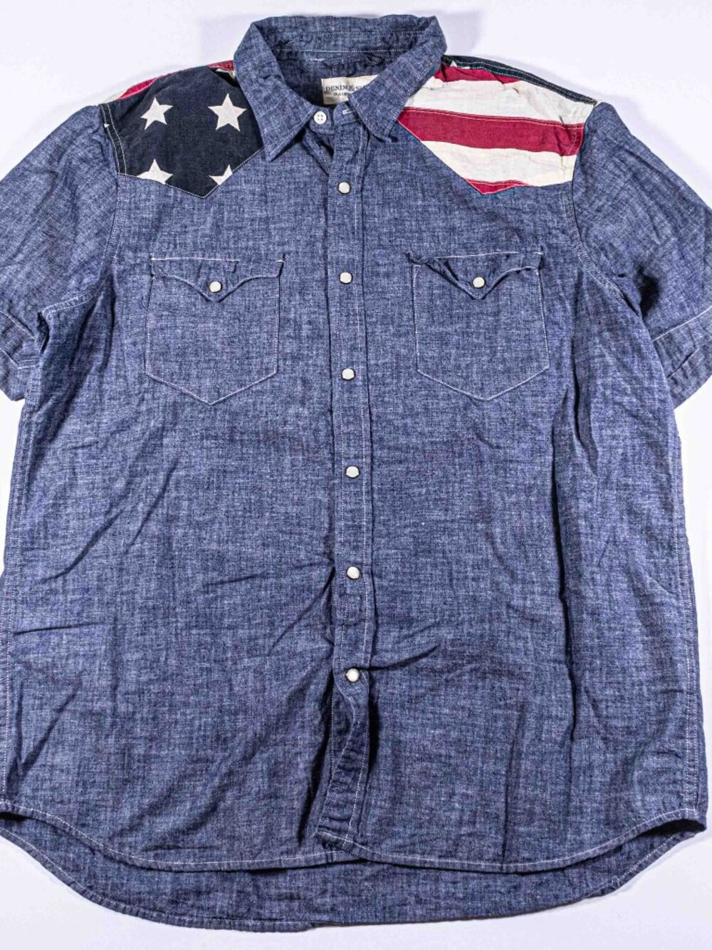 Denim & Supply Ralph Lauren American Flag Chambray Pearl Snap Shirt Sawtooth XL